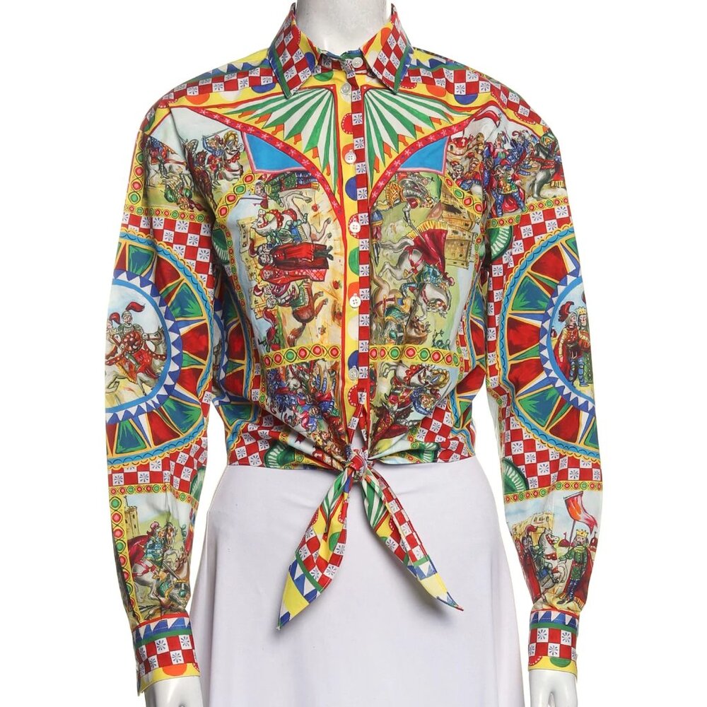 DOLCE & GABBANA Carretto Printed Long Sleeve Polo Size: XS | US2, IT38